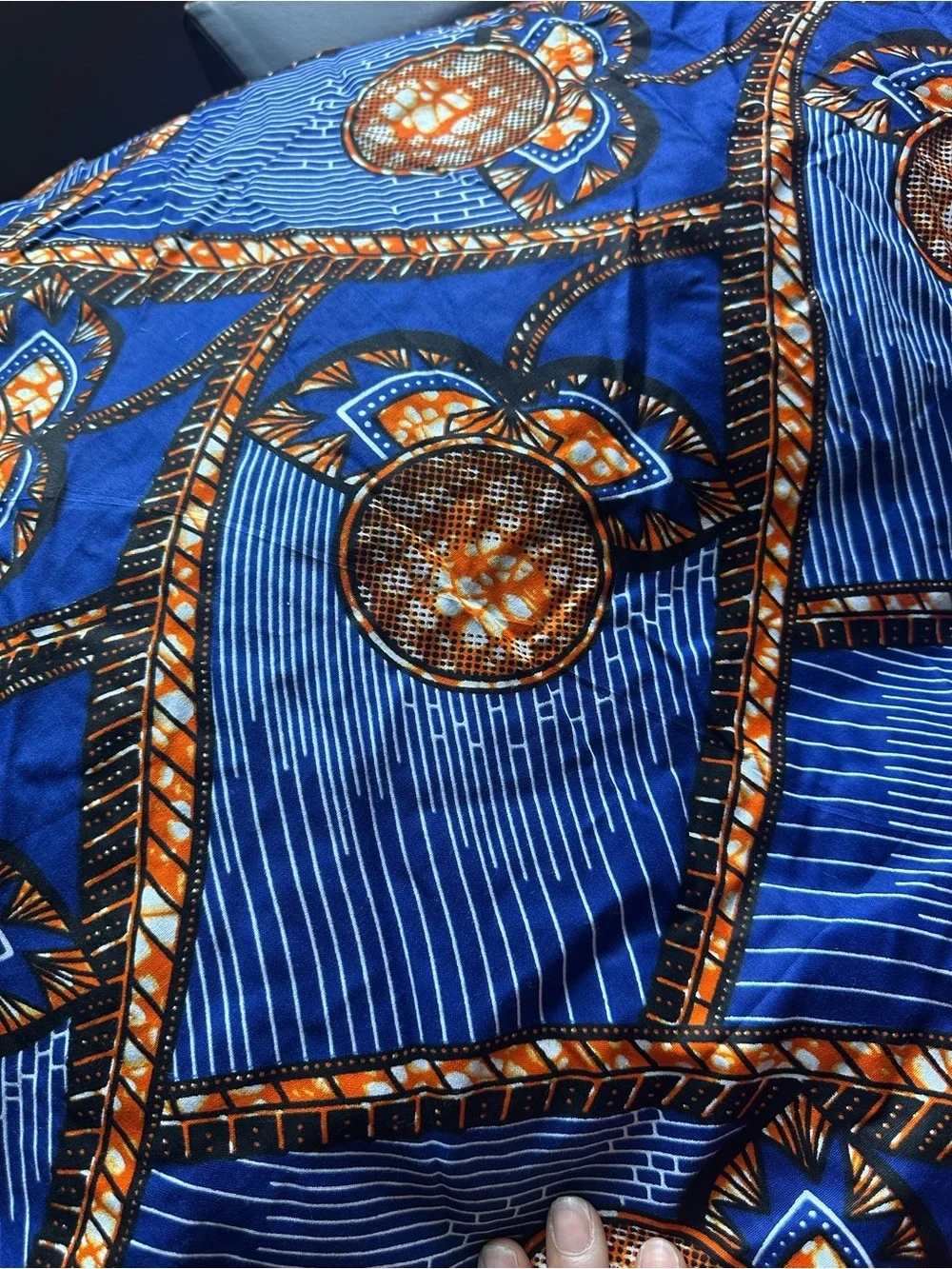 5 - Blue & Orange Ankara Print Cocktail Table Cover - 132” Round